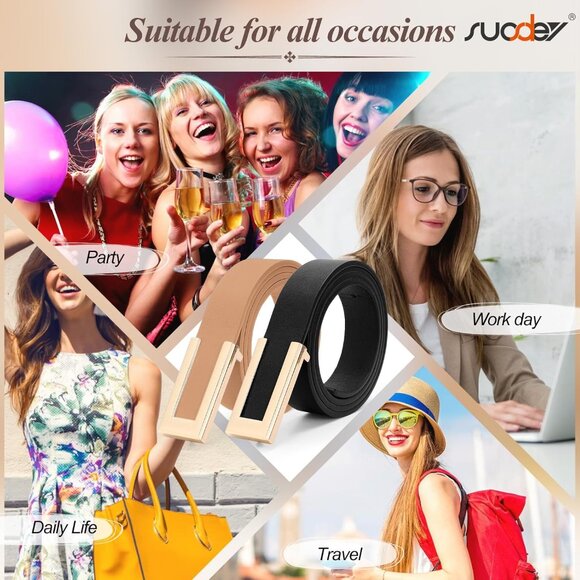 Women Leather Belts 3 Pack Skinny Alloy Buckle for Jeans Dresses versatile - Picture 5 of 6